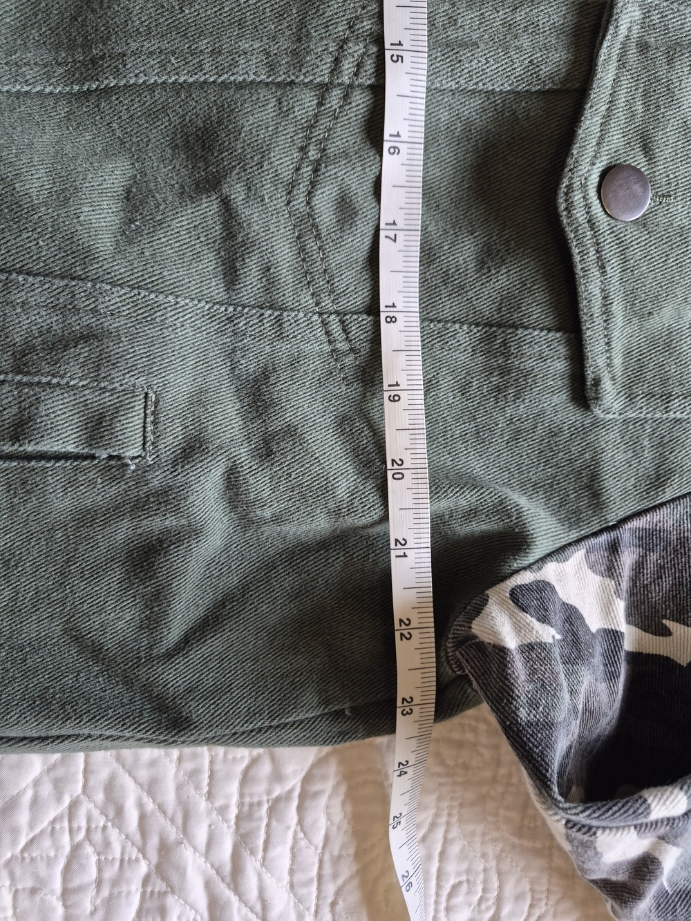 BiBi Olive Green Denim Jacket with Camo Sleeves - Picture 8 of 11